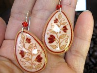 Cream & Red Spring Vines Teardrop Earrings Pysanky Eggshell Jewelry by So Jeo : pysanky pysanka ukrainian easter egg batik art eggshell jewelry pendants earrings drop dangle etched flowers gift women accessories accessory pendant necklace bail crystal finding sterling silver filled sojeo flowers celtic purple white red pink brown green purple orange cream burgundy magenta teal turqoise crows crow blue black so jeo art handmade
